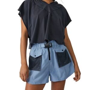 NWT Free People Movement Adventure blue mesh pocket utility shorts, size large